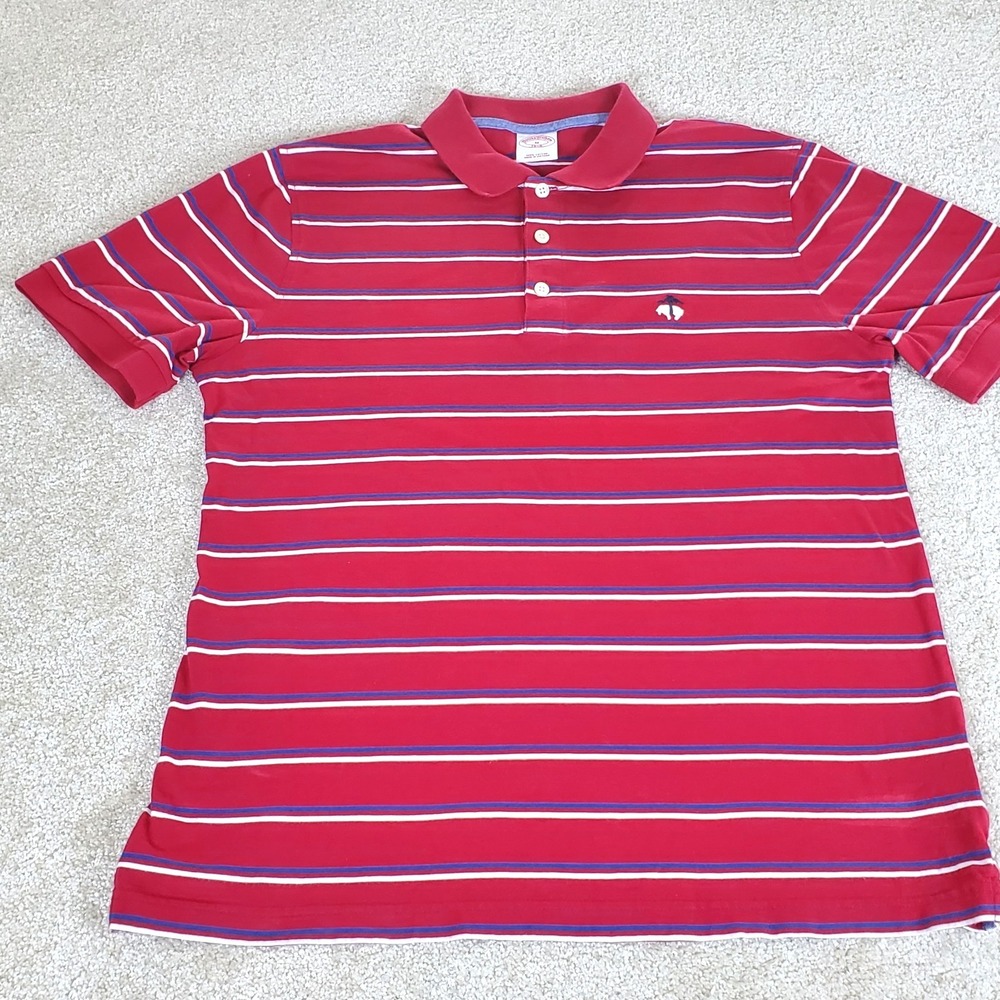 Brooks Brothers Men's Polo Shirt Size M Red Striped Short Sleeve